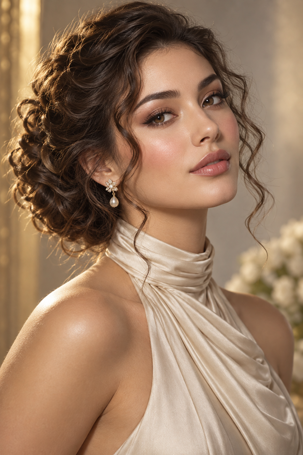 hairstyles for strapless dresses: curly side bun