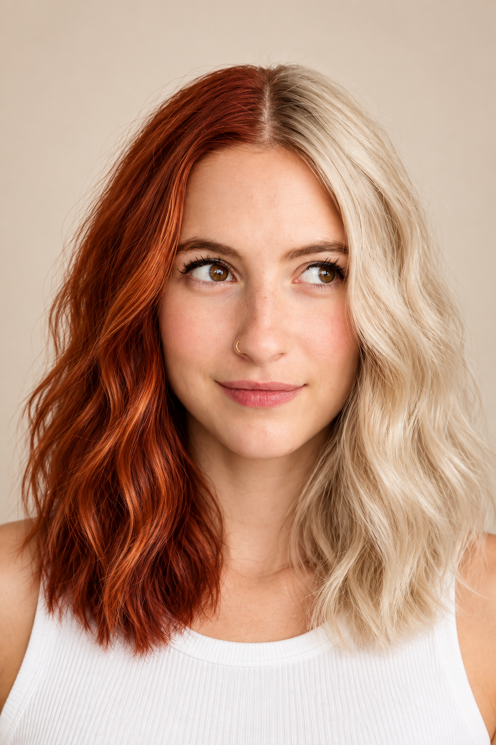 alternative hair color ideas: try a split red and blonde