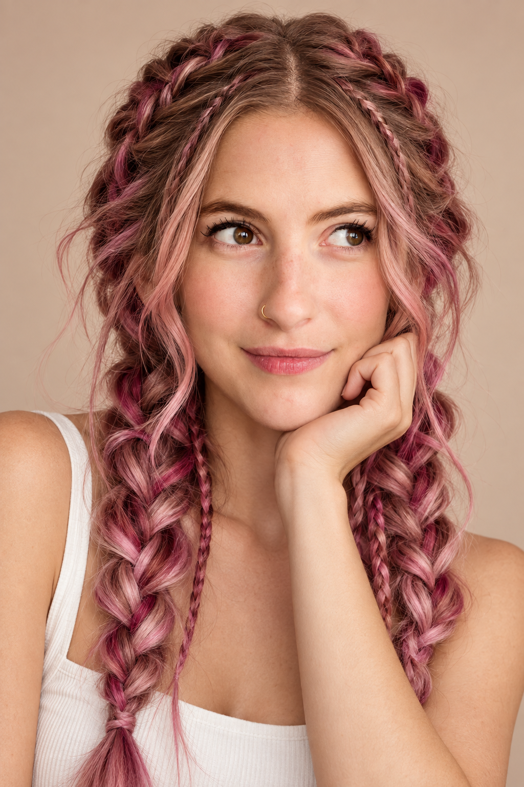 alternative hair color ideas: play with rose-tinted braids