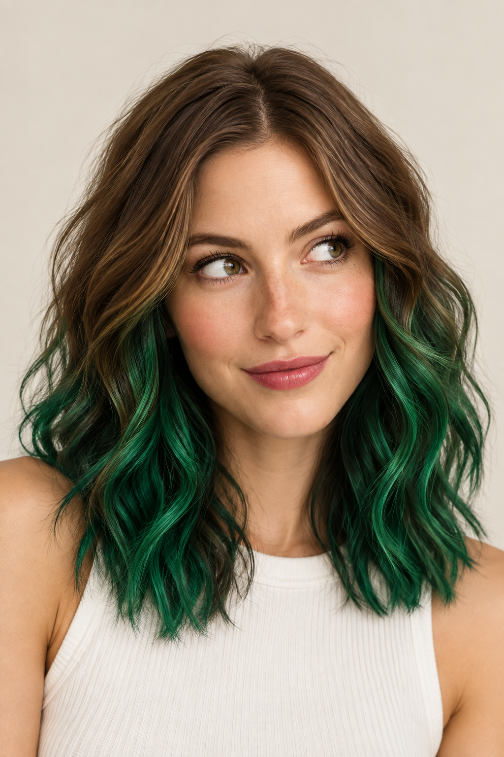 alternative hair color ideas: play with emerald peekaboo streaks