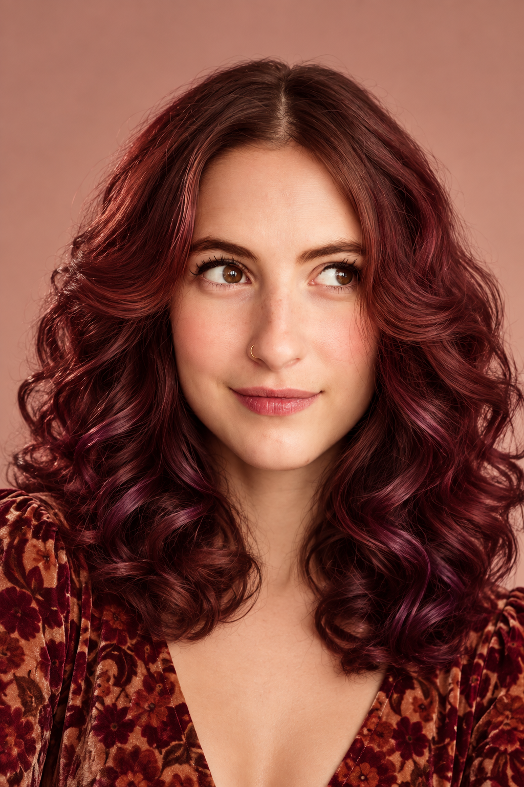 alternative hair color ideas: channel retro vibes with deep burgundy curls