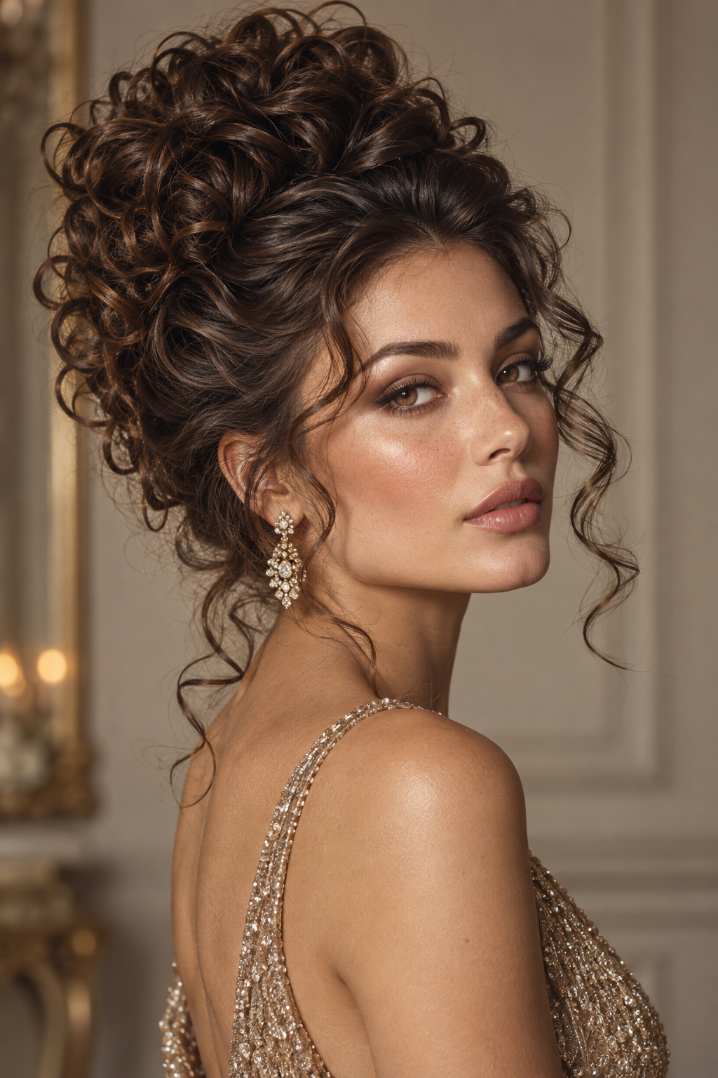 going out hairstyles: curly updo with height