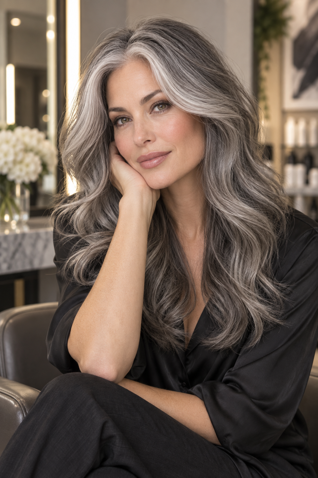 gray hair blending ideas face-framing silver highlights idea