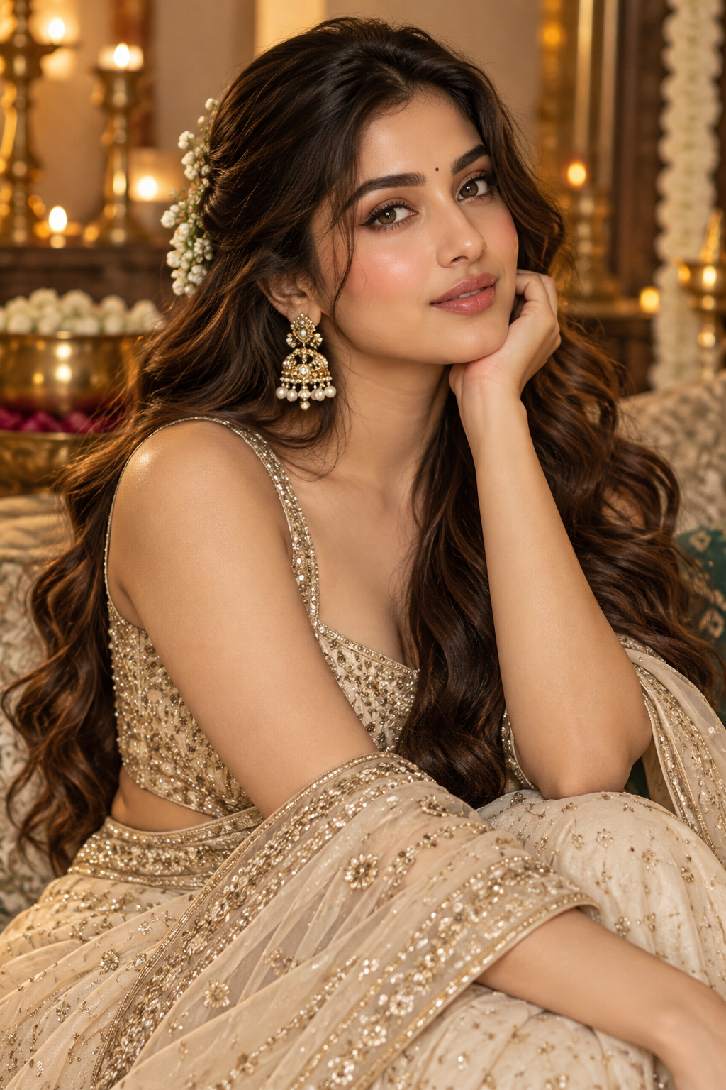 Indian wedding hairstyles: long loose waves