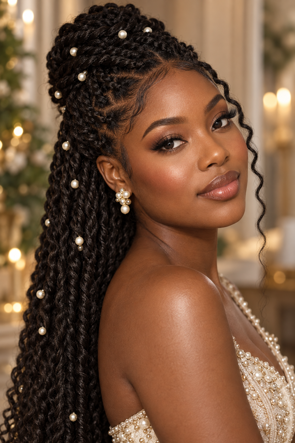 Indian wedding hairstyles: half-up pearl twists