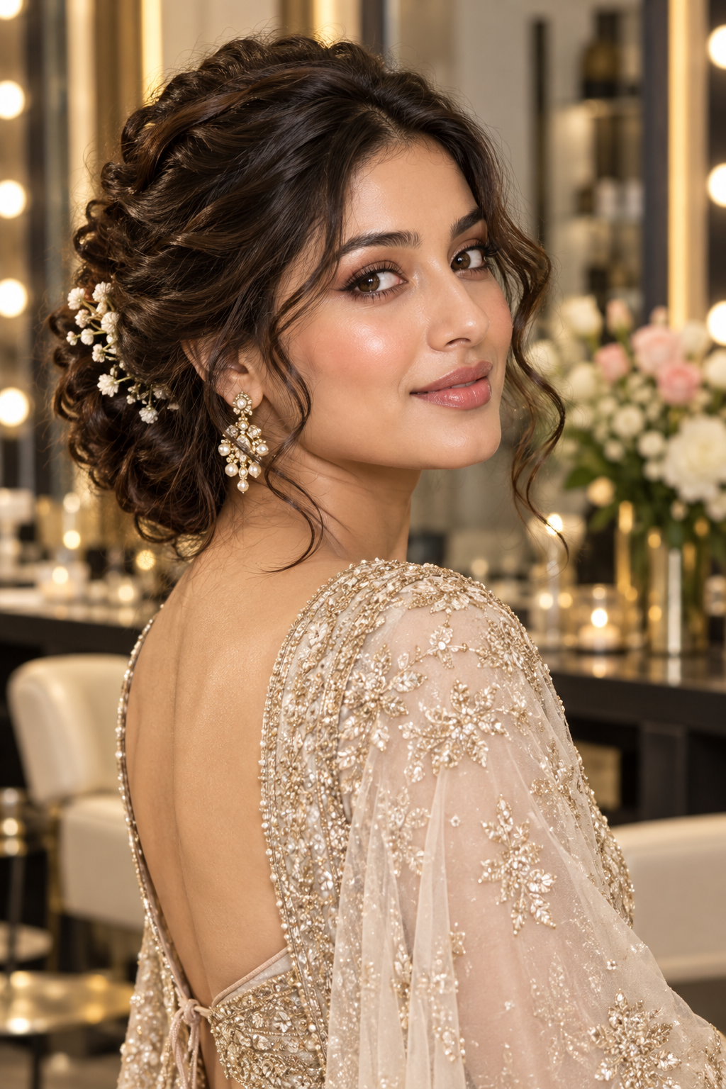 Indian wedding hairstyles: romantic pinned curls
