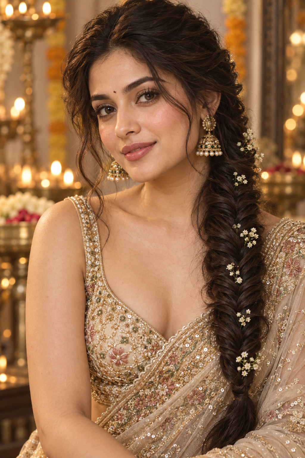 Indian wedding hairstyles: textured fishtail braid