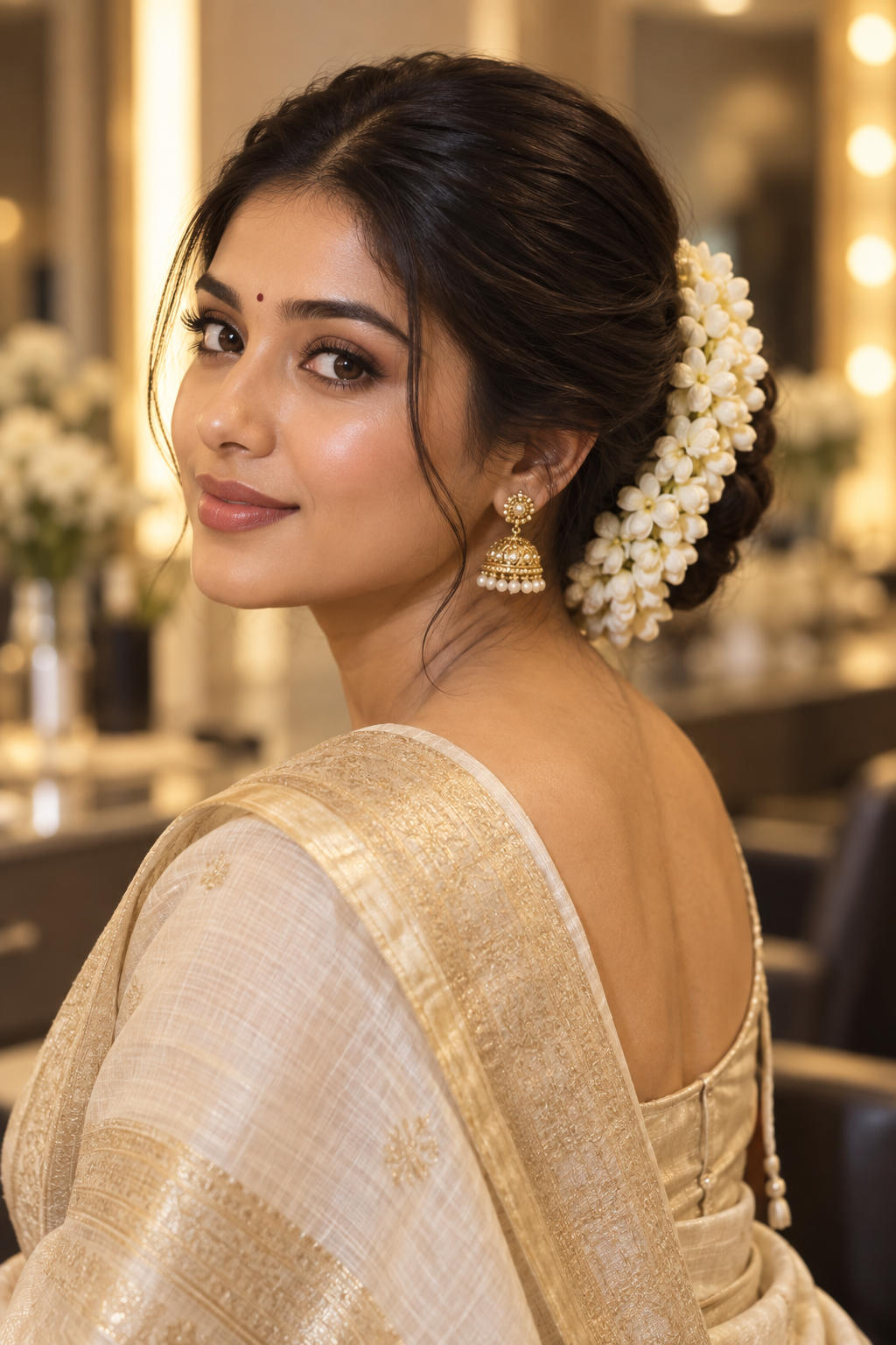 Indian wedding hairstyles: traditional jasmine bun