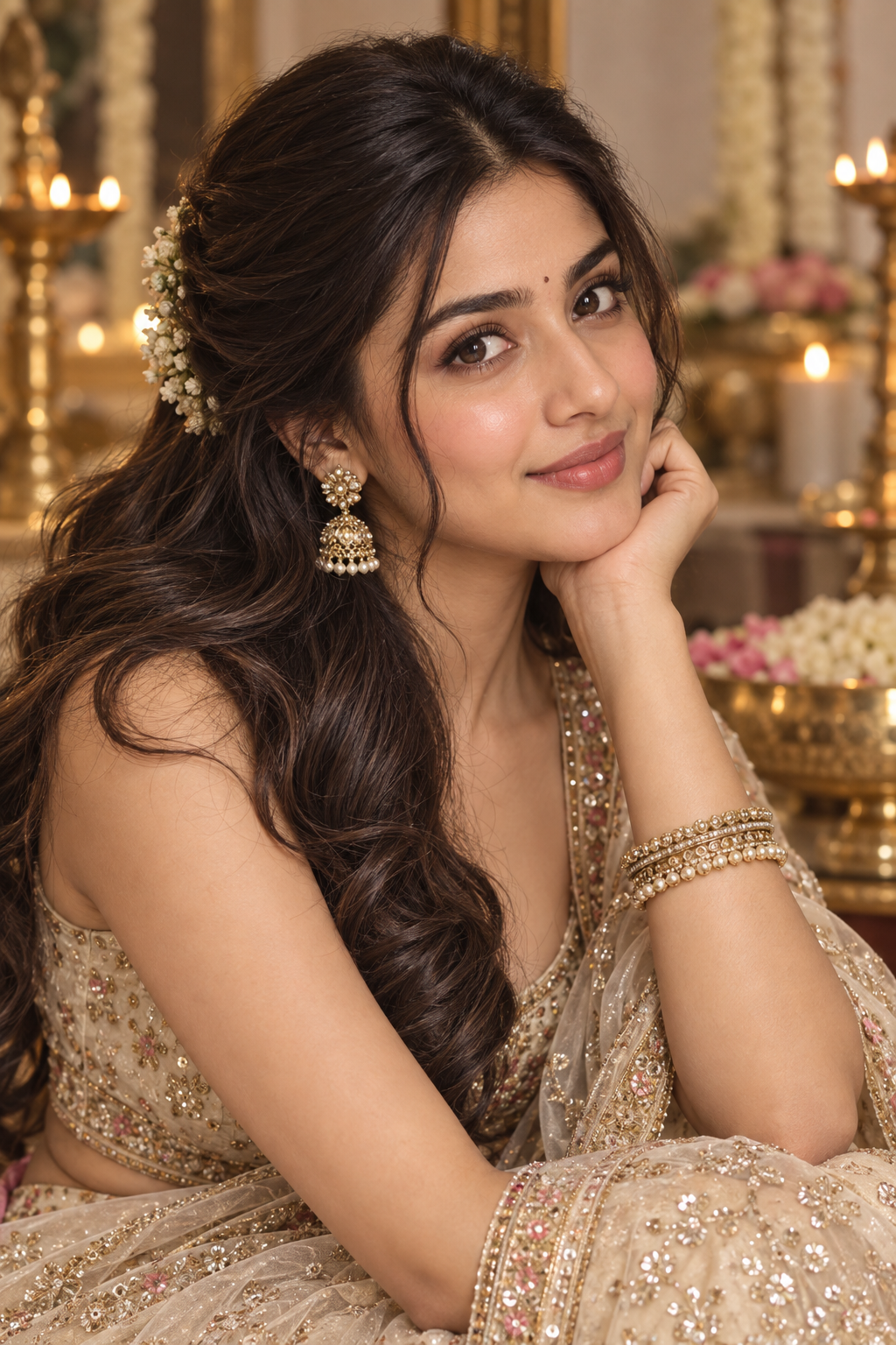 Indian wedding hairstyles: soft half-up waves