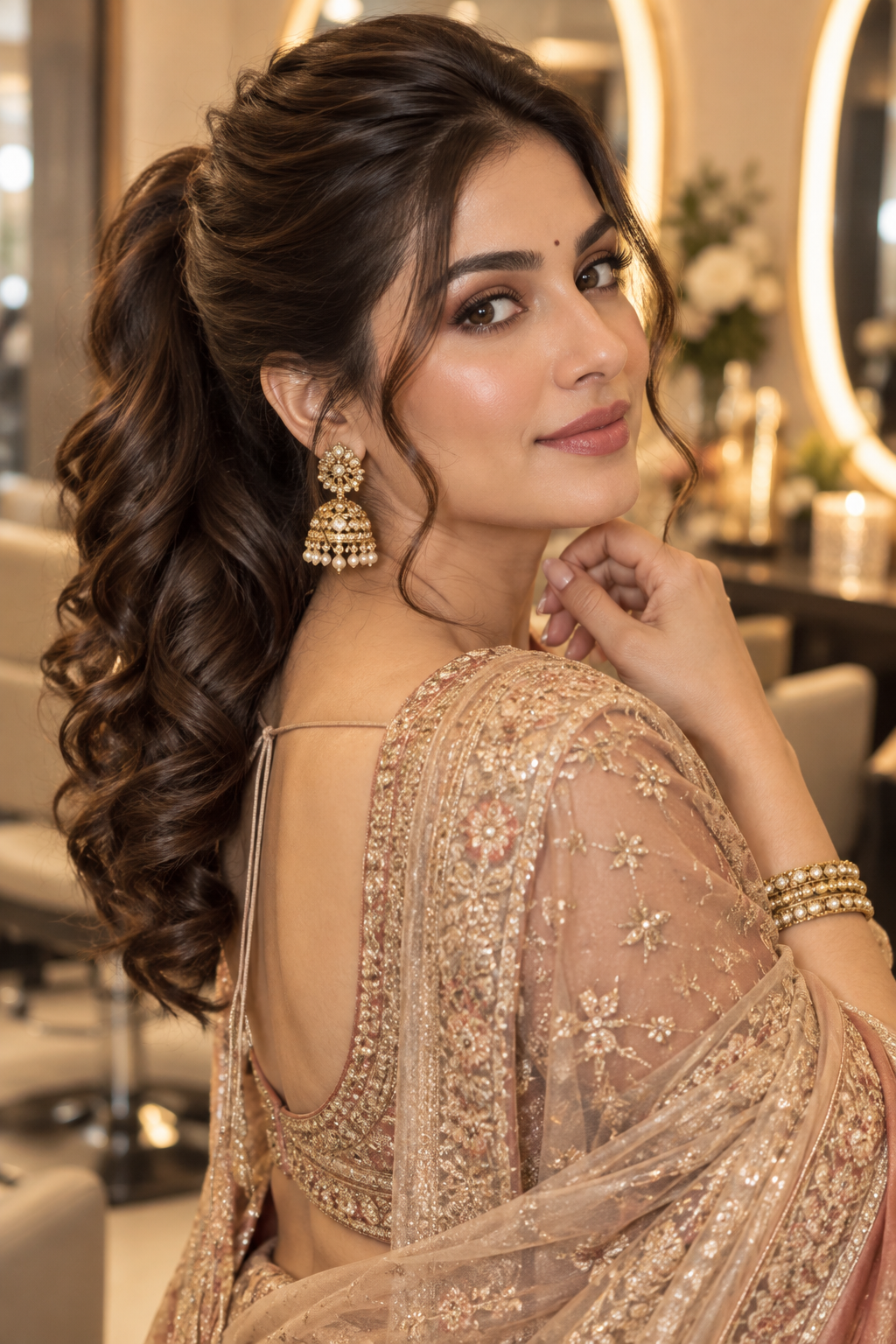 Indian wedding hairstyles: curled ponytail
