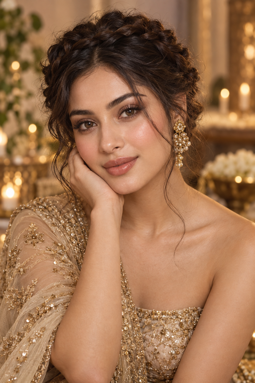 Indian wedding hairstyles: crown braid with texture