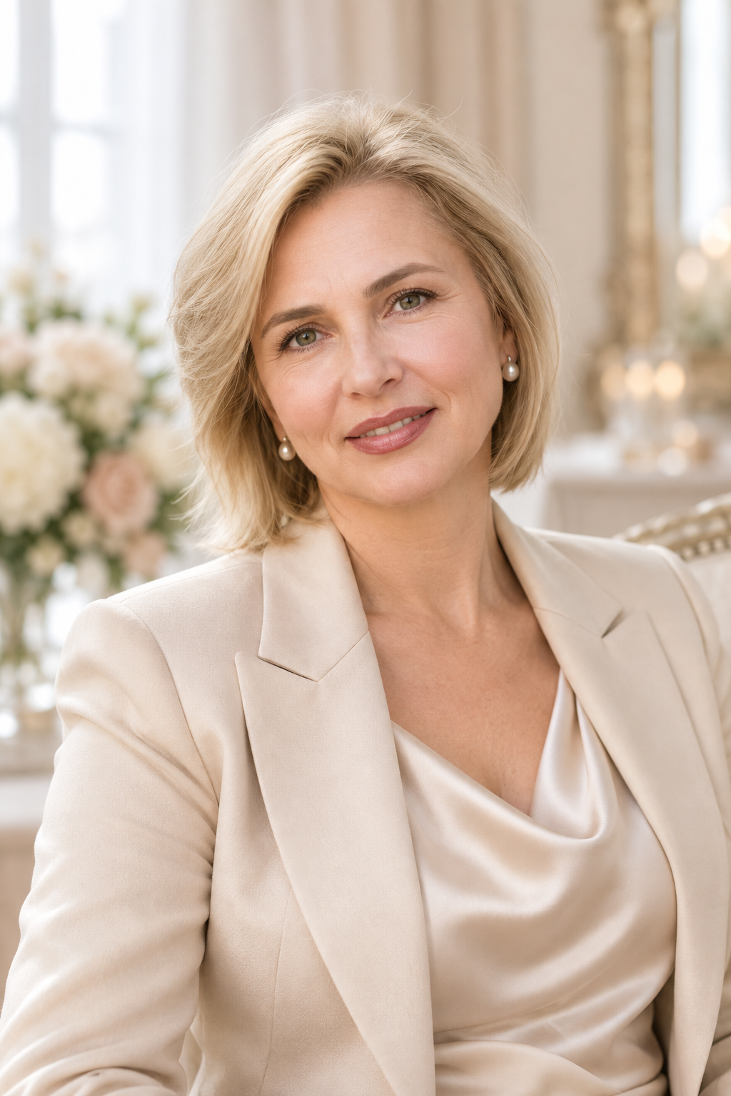 Sharp Ash Blonde Bob mother of the bride short hair ideas
