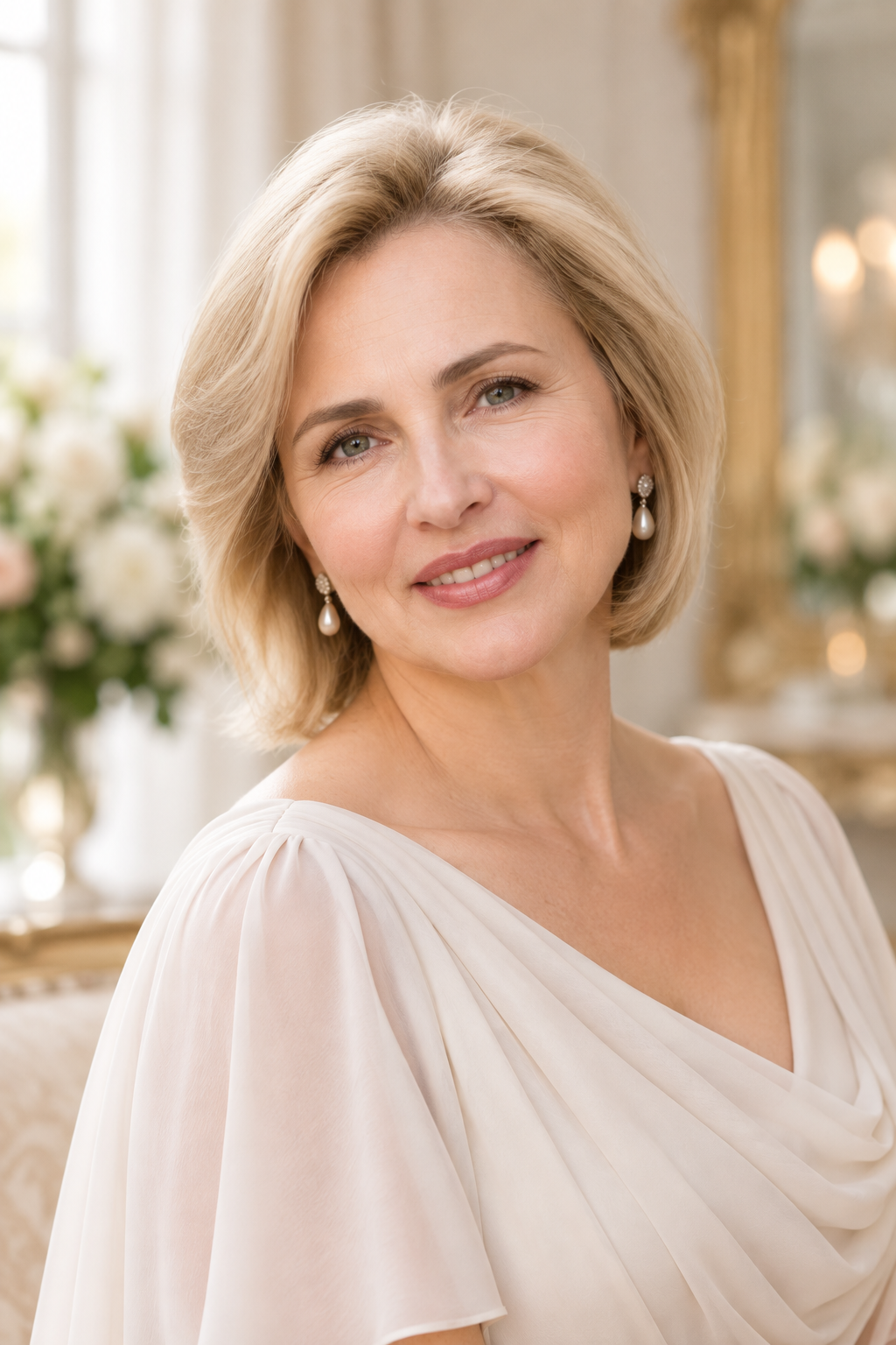 Polished Side-Parted Bob mother of the bride short hair ideas