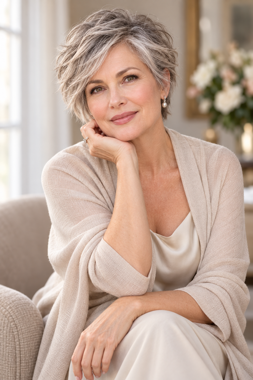 Choppy Salt-and-Pepper Cut mother of the bride short hair ideas