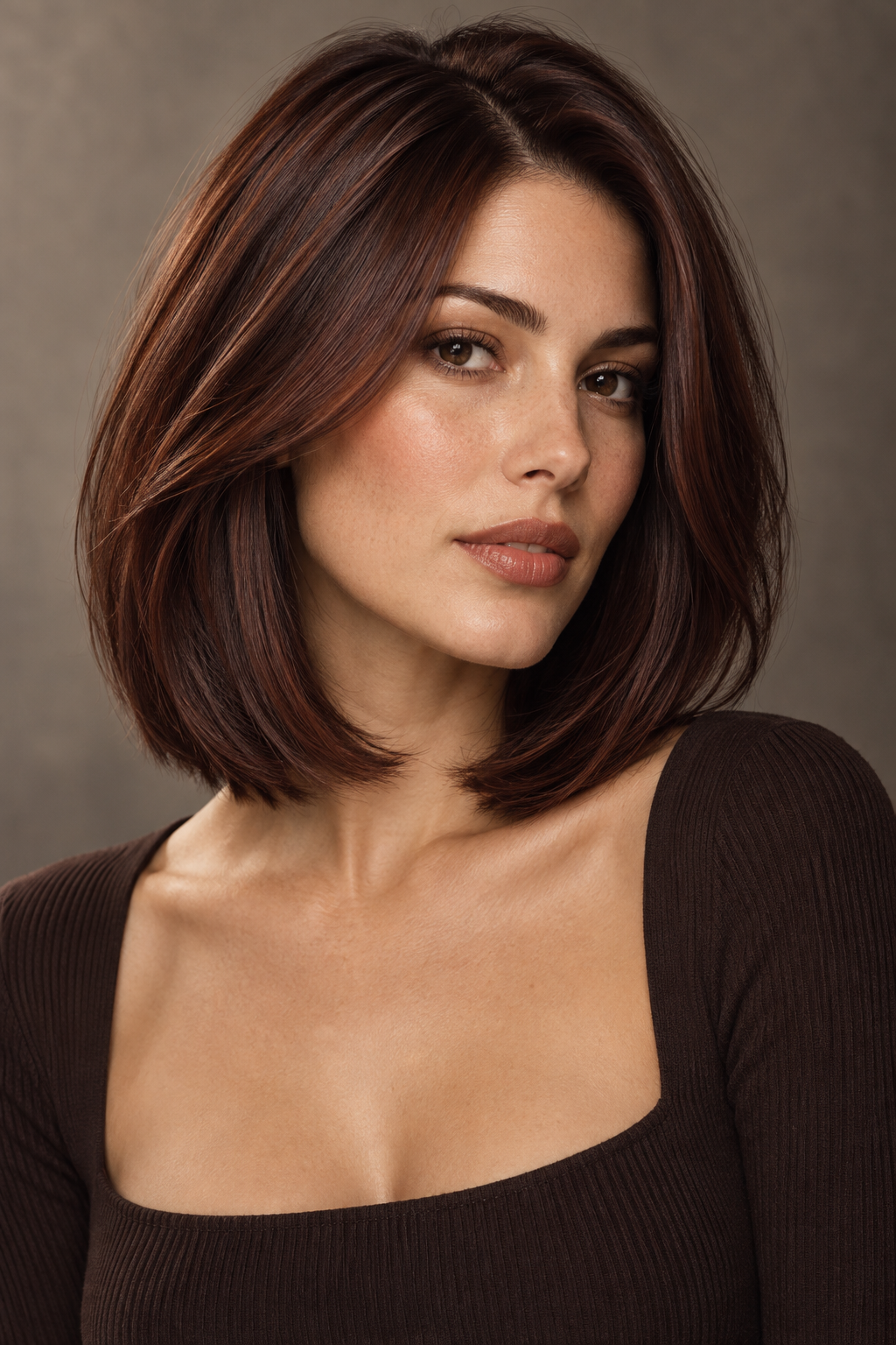 dark fall hair: Mahogany collarbone cut