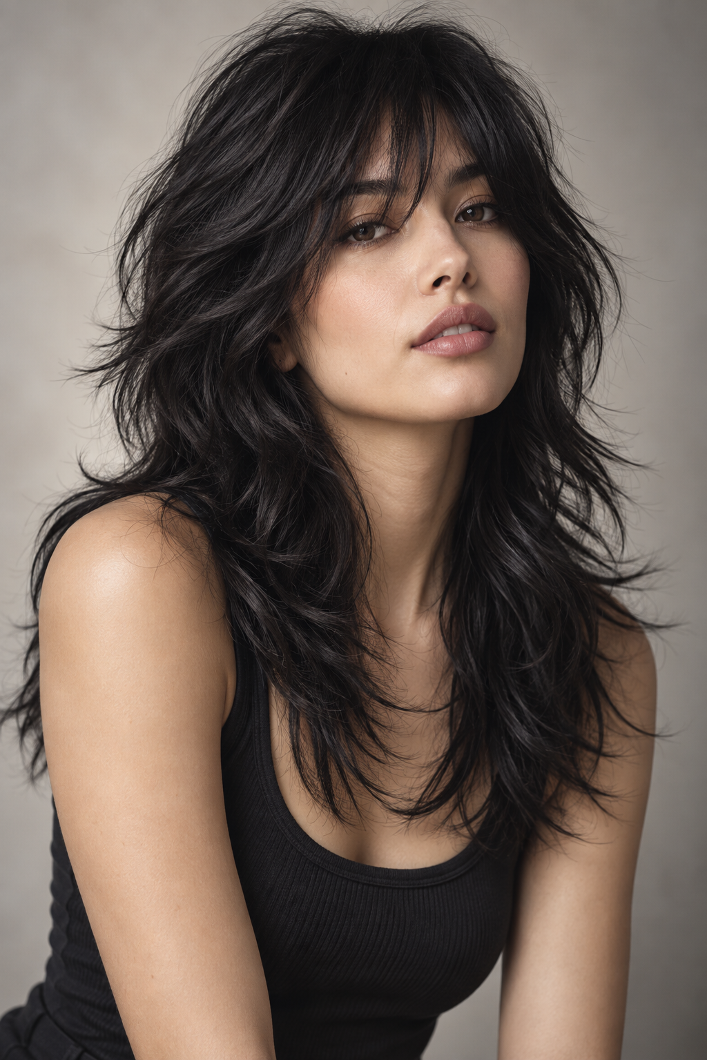 dark fall hair: Inky shaggy layers
