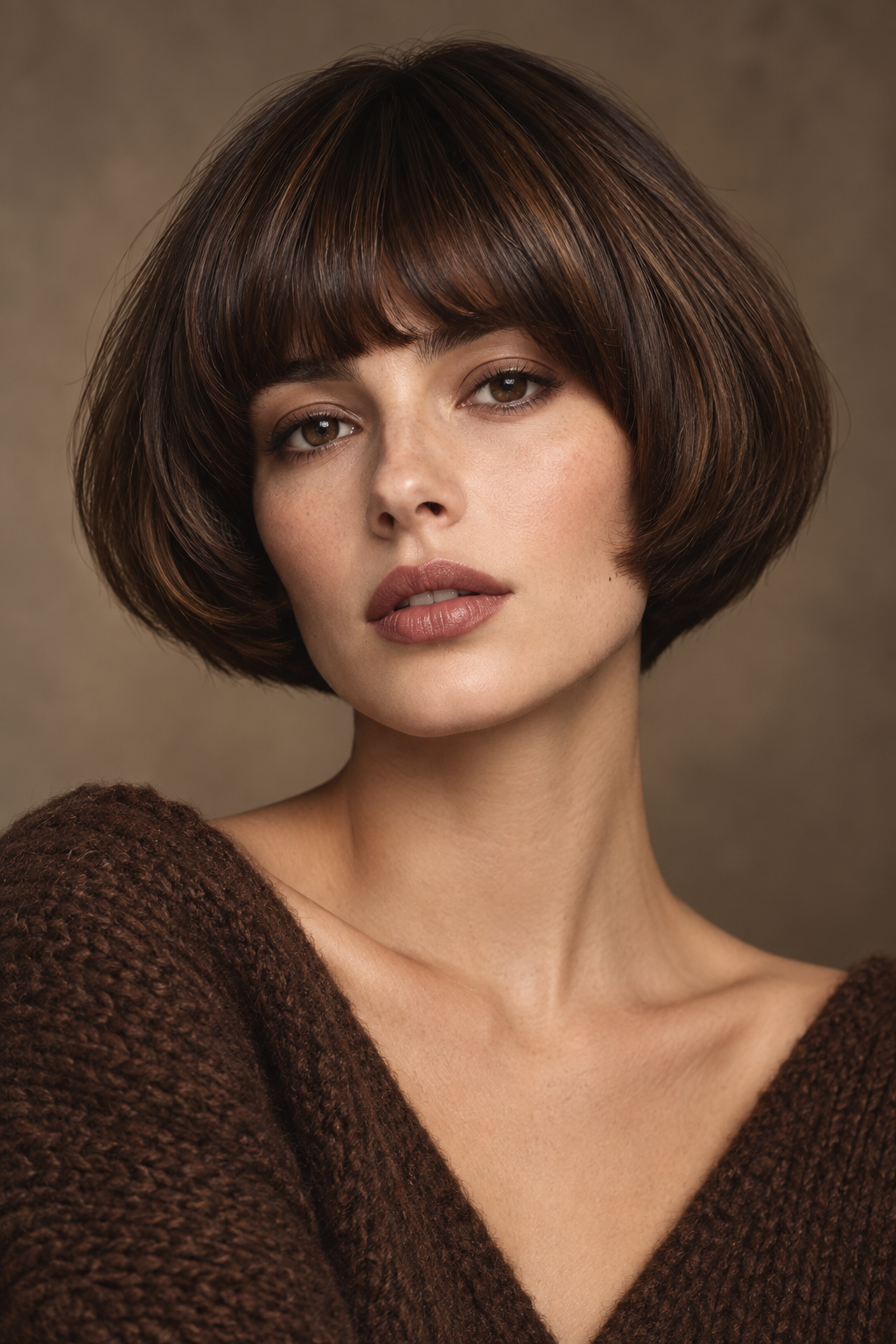 dark fall hair: Mushroom brunette bob