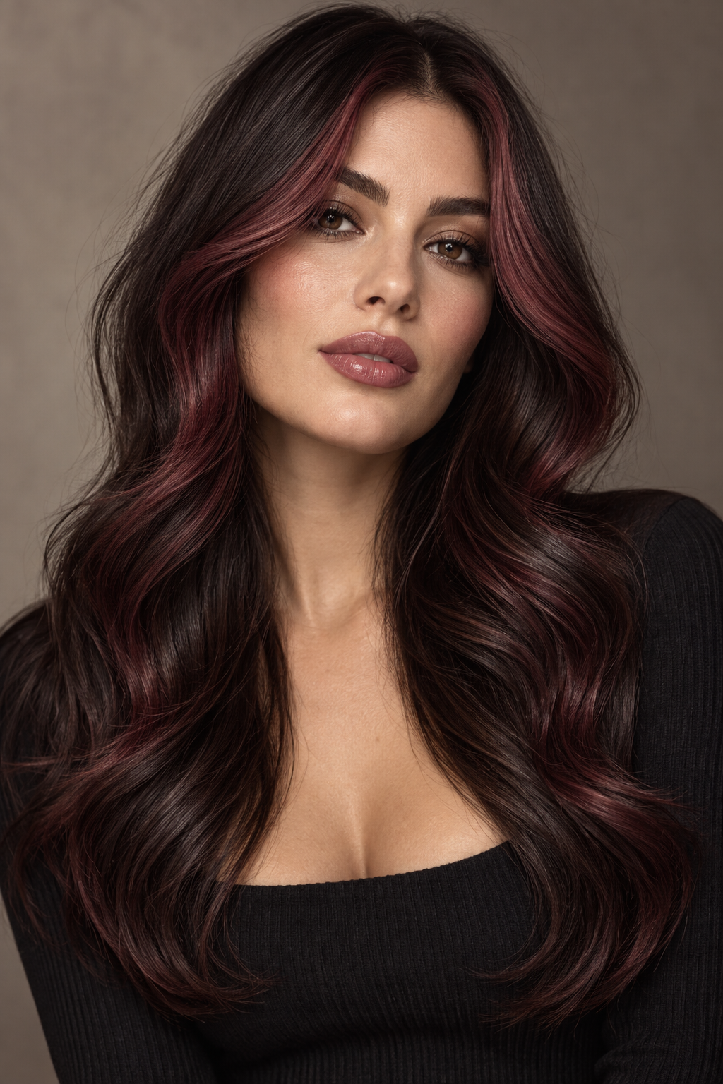 dark fall hair: Burgundy money piece