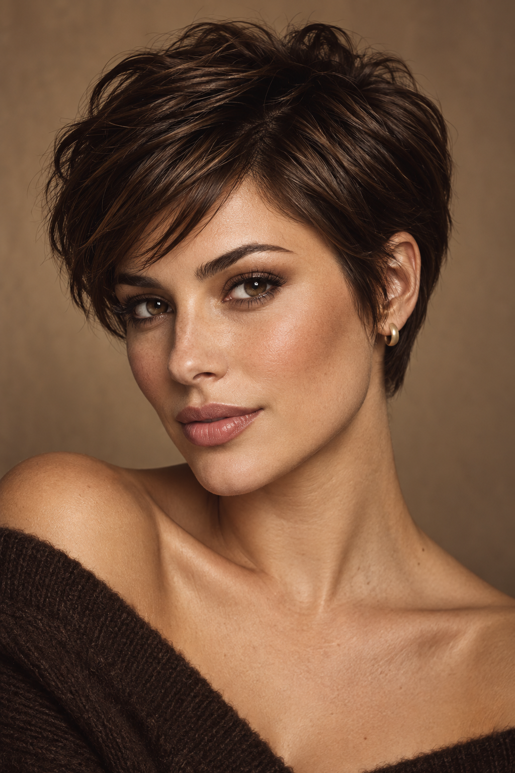 dark fall hair: Rich brunette pixie