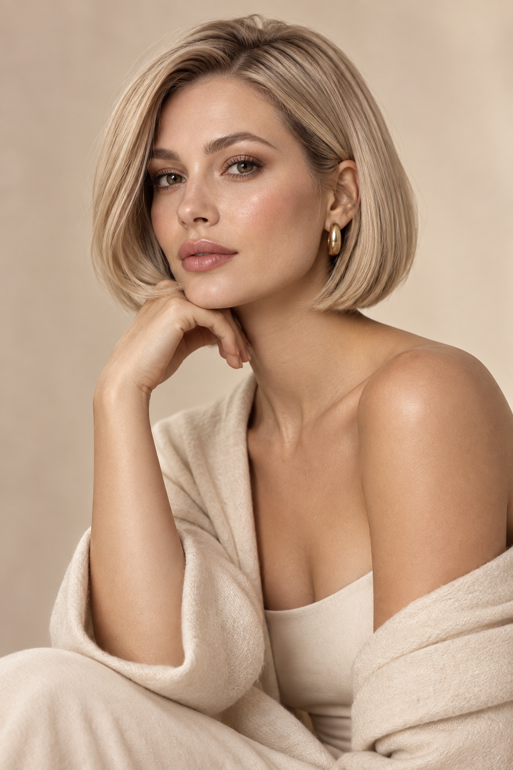 old money bob hairstyles: creamy beige bob