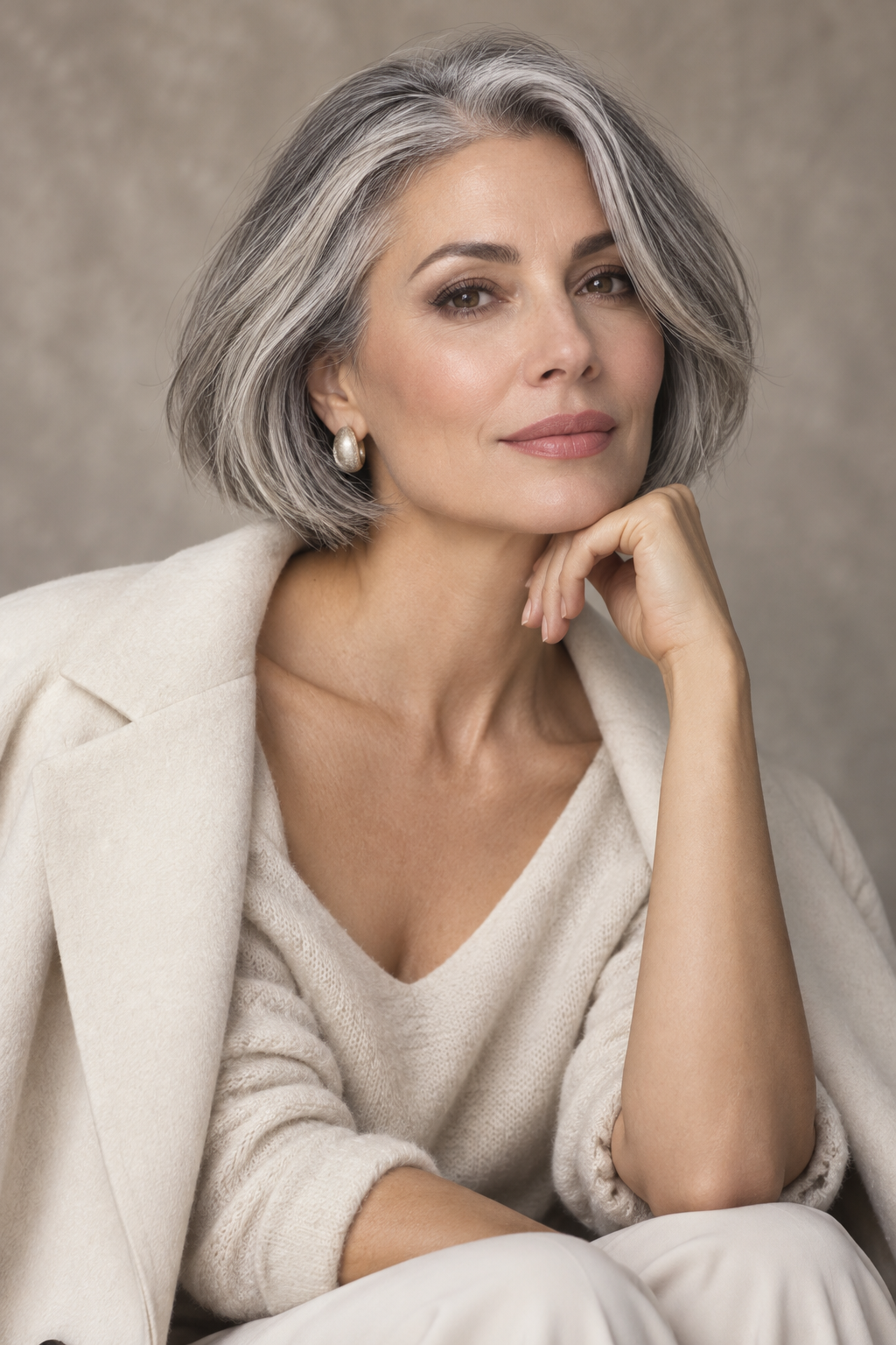 old money bob hairstyles: natural gray bob