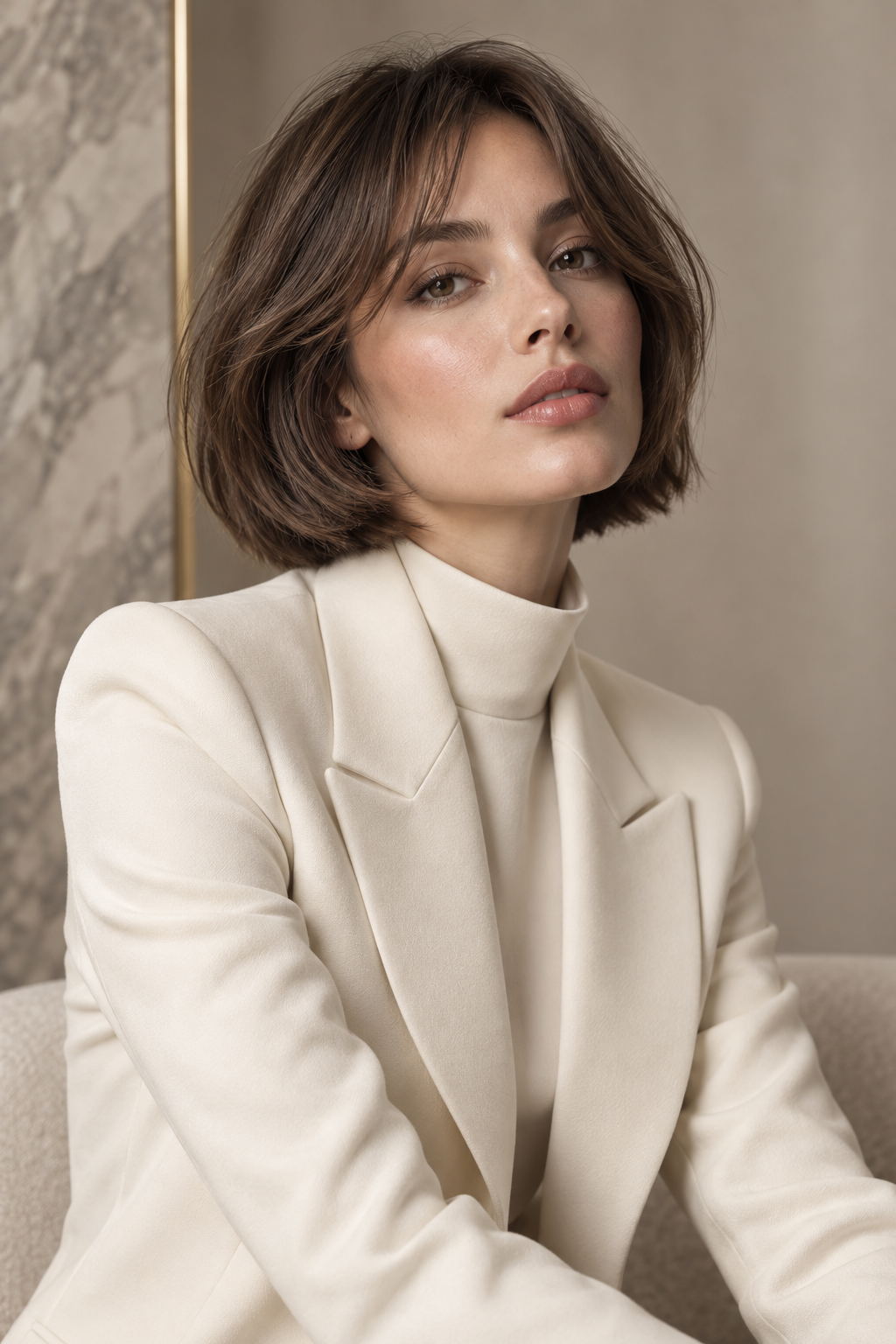 old money bob hairstyles: soft curtain fringe bob