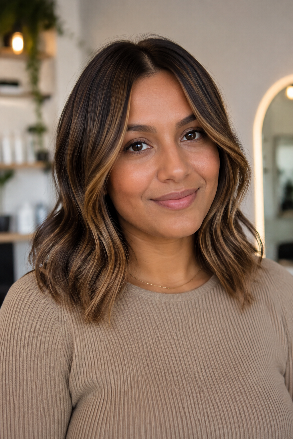 babylights vs balayage: honey brown balayage lob with soft ribbons