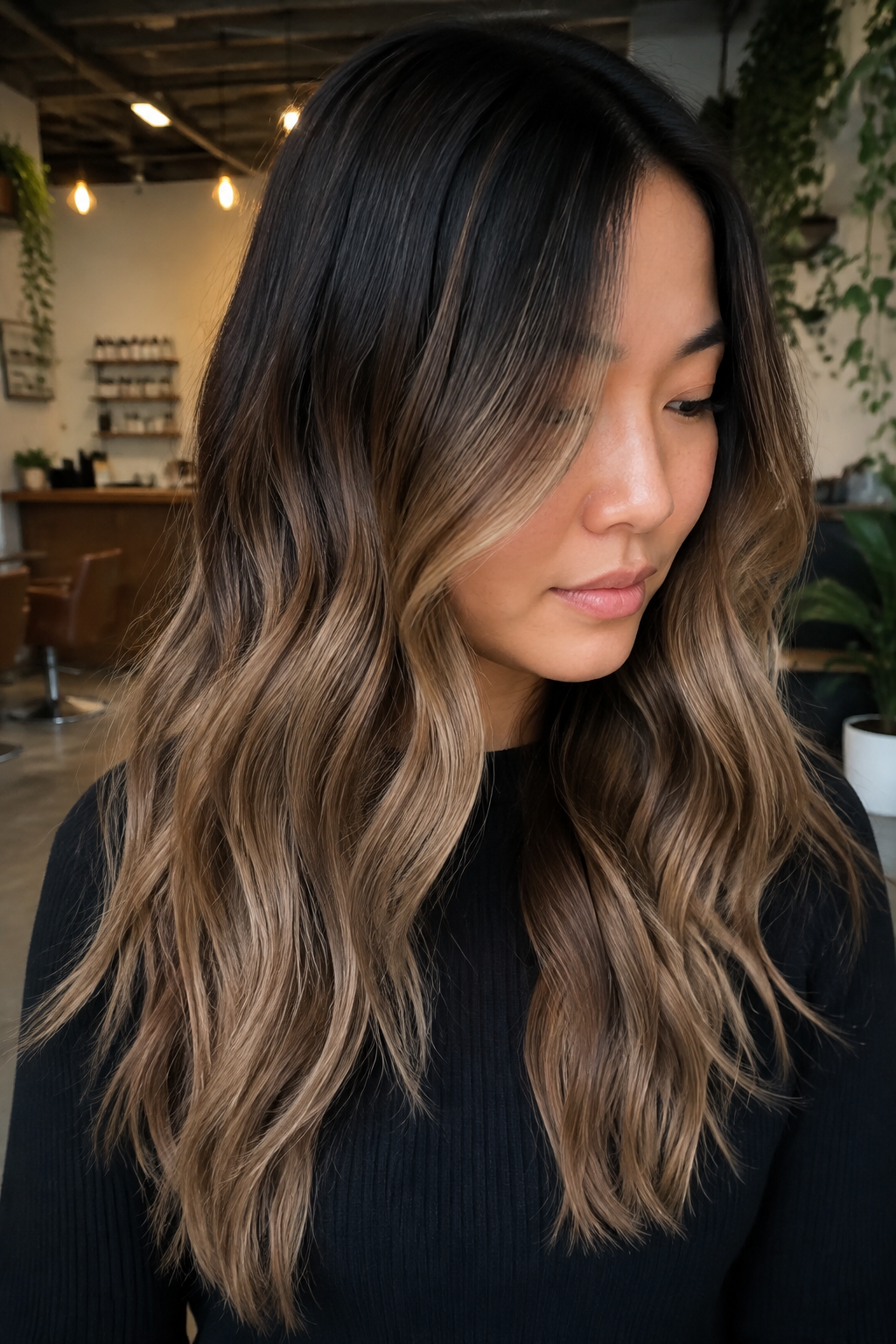 babylights vs balayage: close view of balayage starting away from the roots