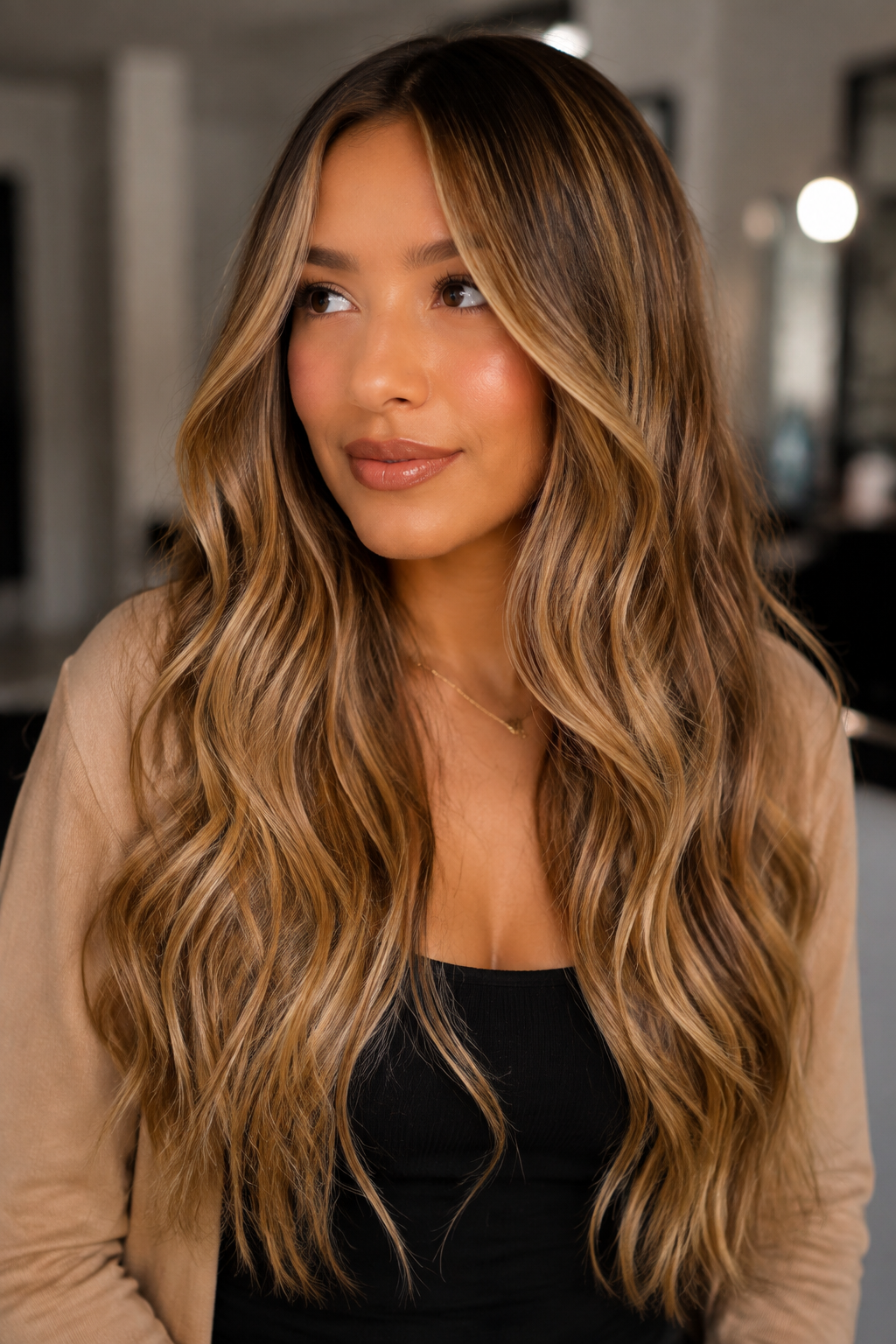 babylights vs balayage: finished honey balayage with refined natural shine