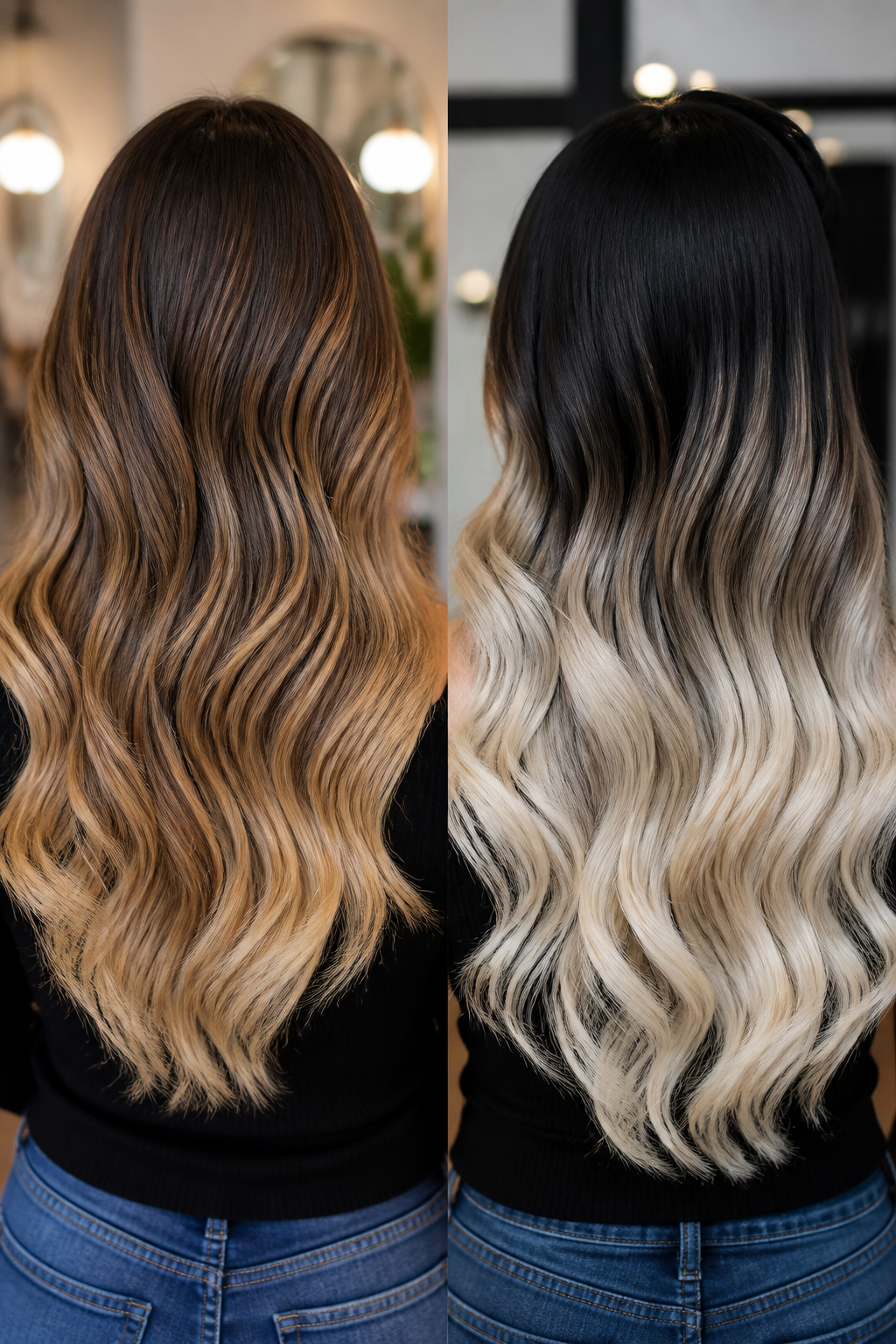 balayage vs ombre hair: side-by-side comparison of blended balayage and high-contrast ombre