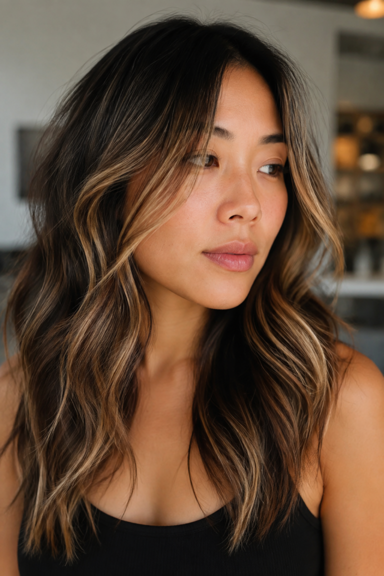 balayage vs ombre hair: soft hand-painted brunette balayage in salon light