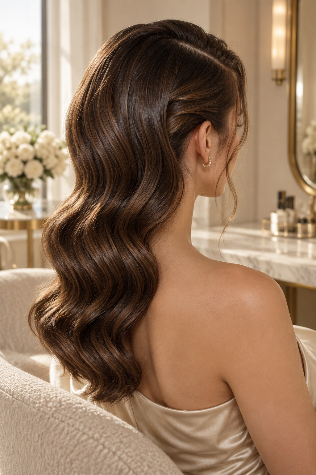side part hairstyles: polished side-swept curls