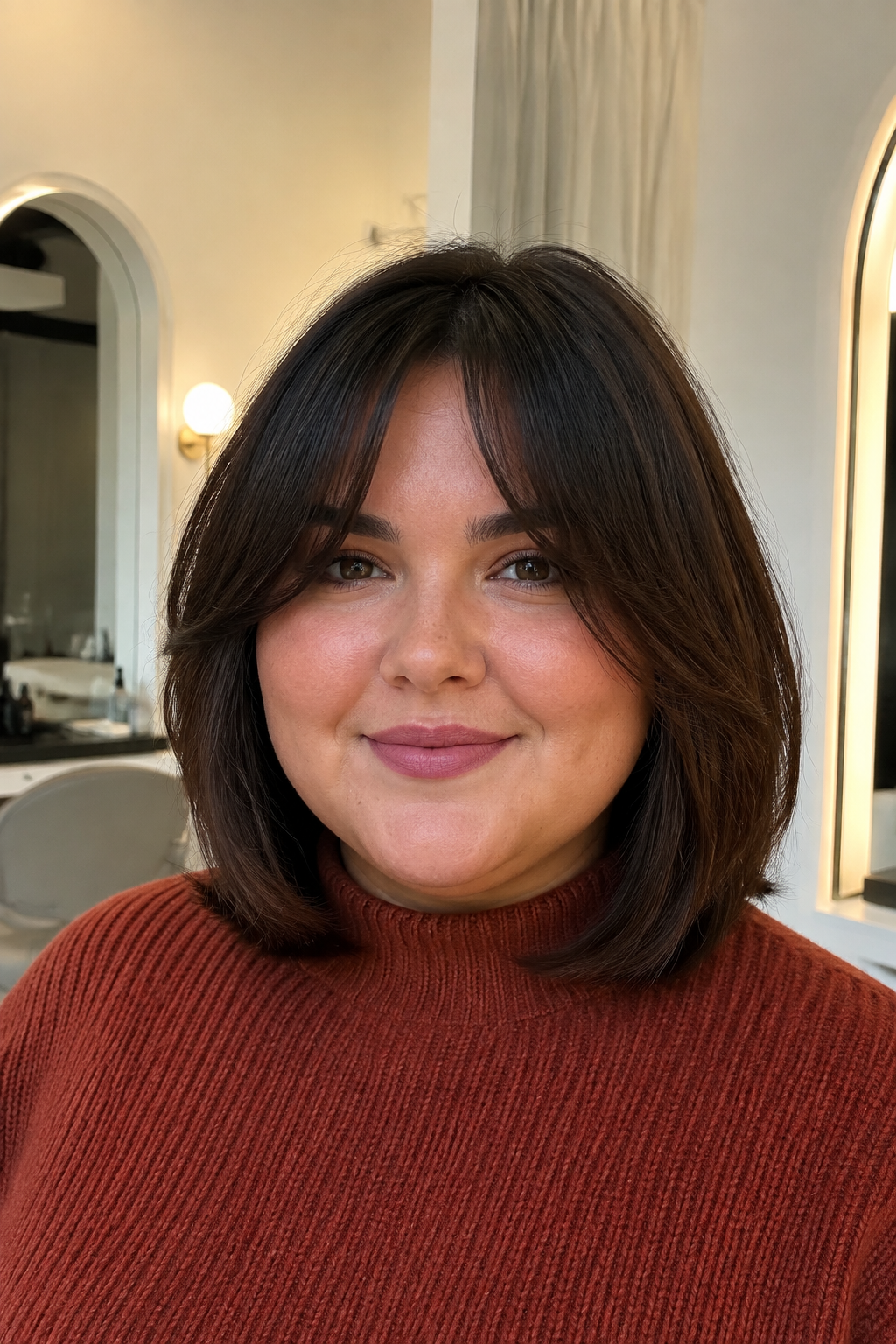 Long bob with soft curtain bangs