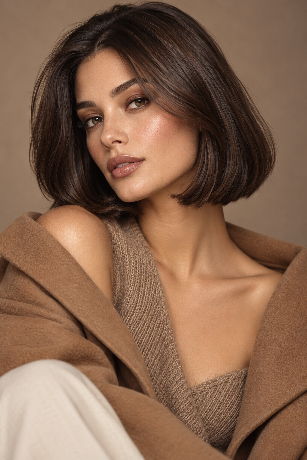 fall old money bob hairstyles: glossy brunette bob