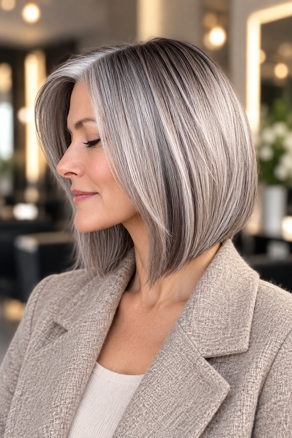 gray bob hairstyles: chin-length gray bob