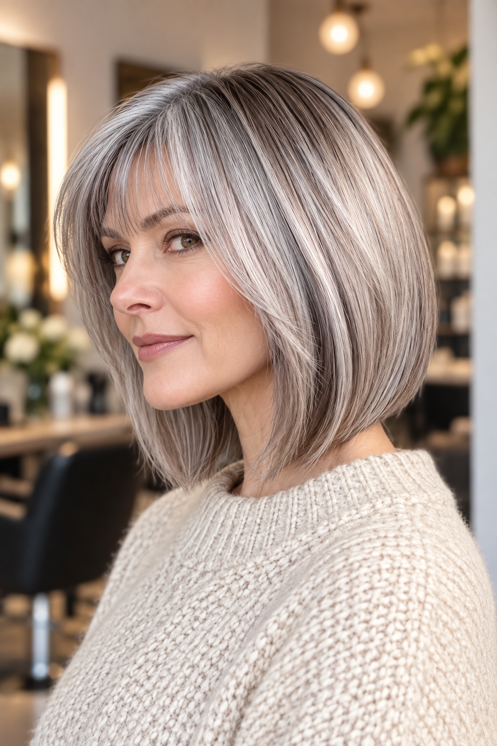 gray bob hairstyles: gray bob with bangs