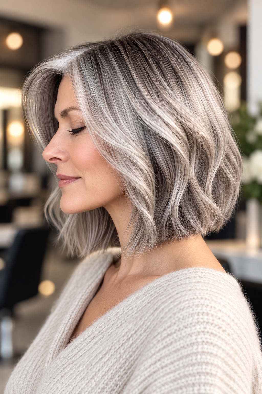 gray bob hairstyles: wavy gray bob