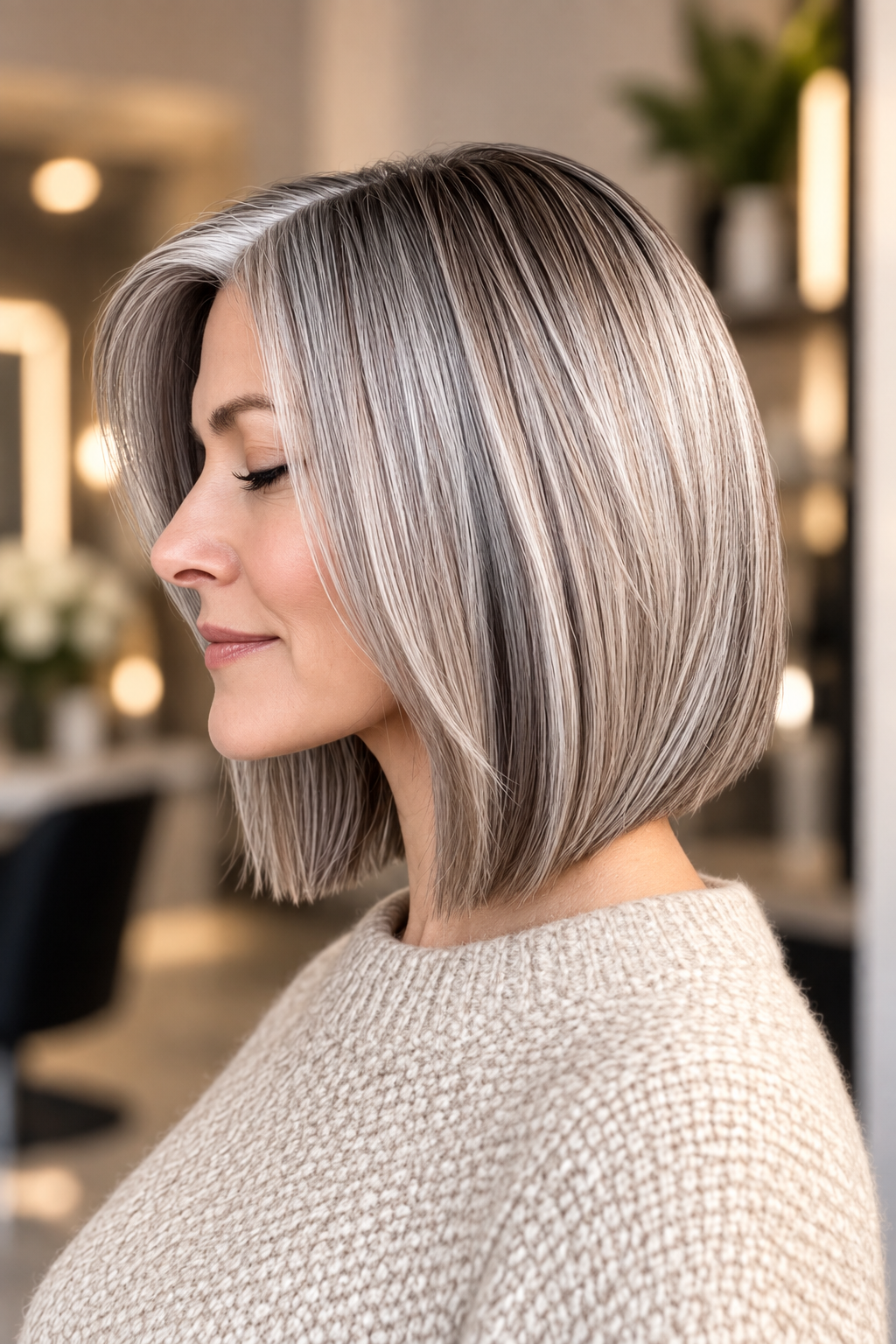 gray bob hairstyles: sleek blunt bob