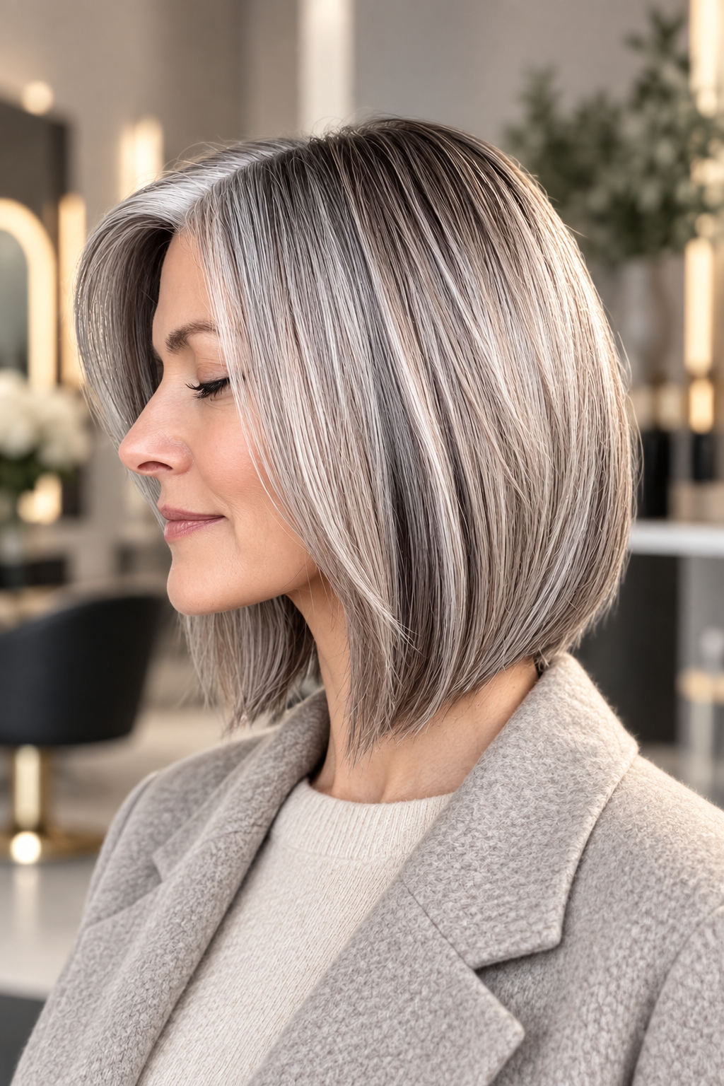 gray bob hairstyles: textured gray bob