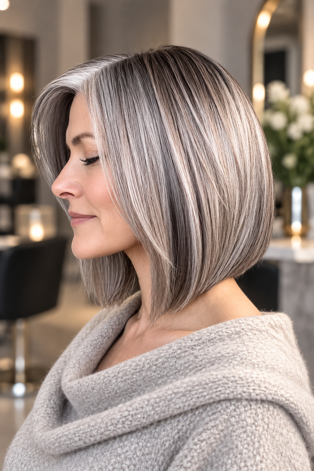 gray bob hairstyles: gray bob with highlights