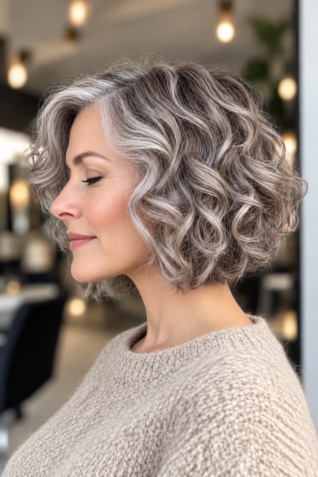 gray bob hairstyles: short curly gray bob