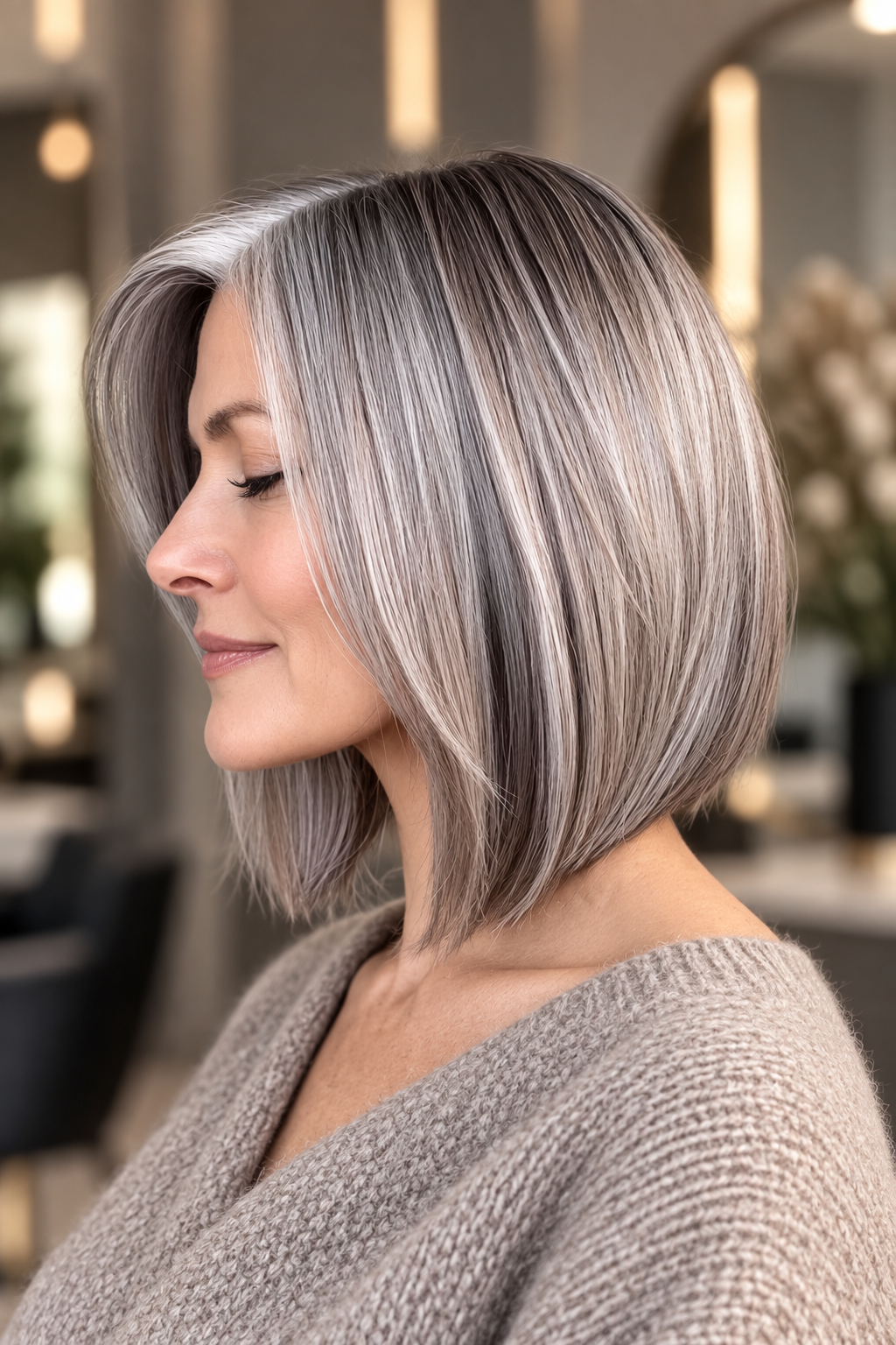 gray bob hairstyles: asymmetrical gray bob
