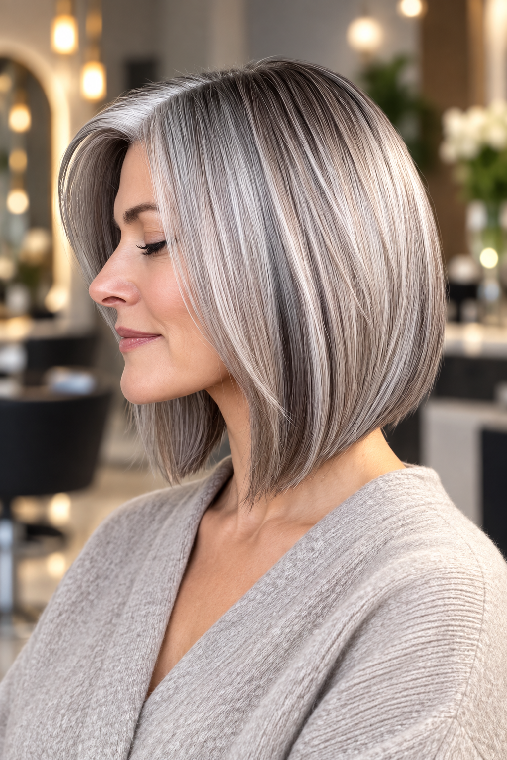 gray bob hairstyles: polished gray bob