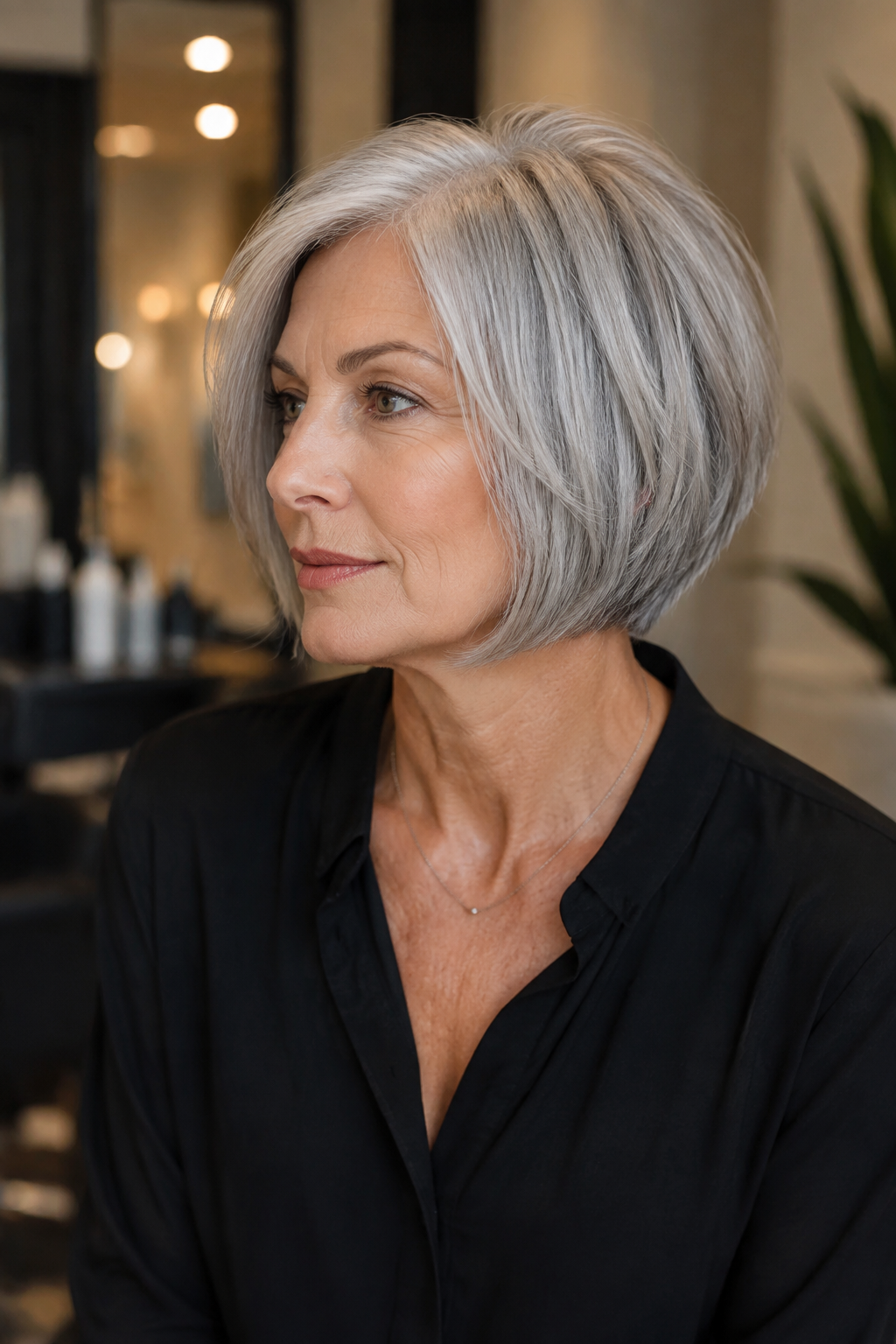 gray hair with face framing layers — gray bob for fine hair