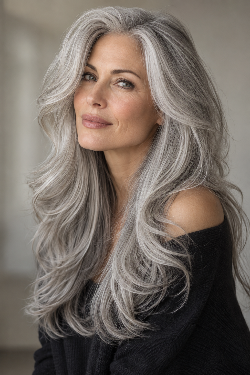 Gray hair long layers look 2