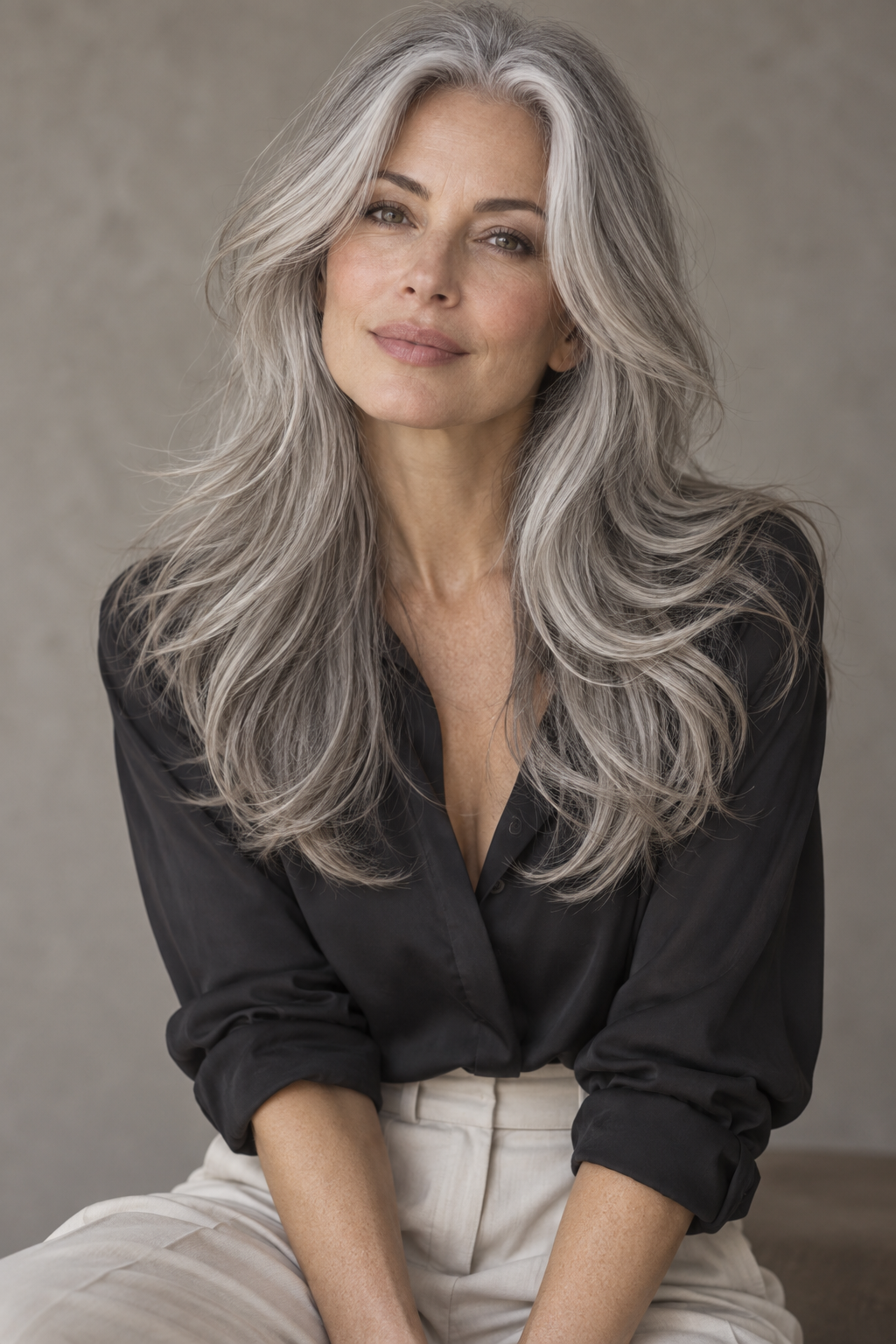 Gray hair long layers look 3