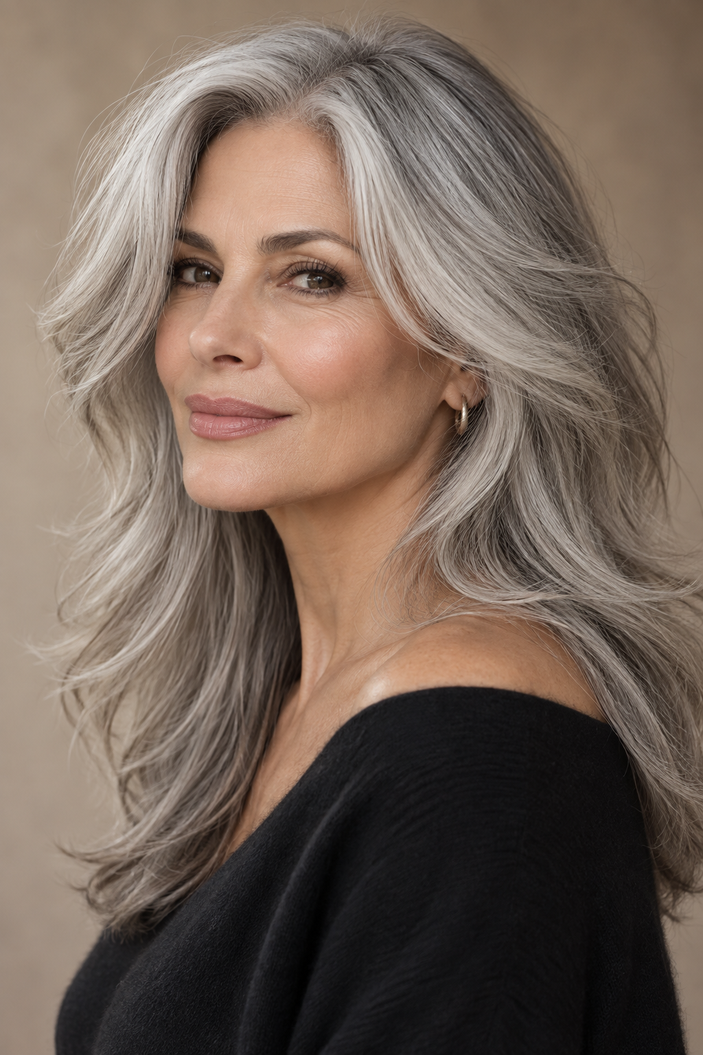 Gray hair long layers look 6