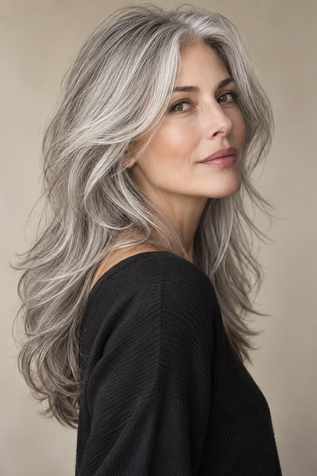 Gray hair long layers look 7
