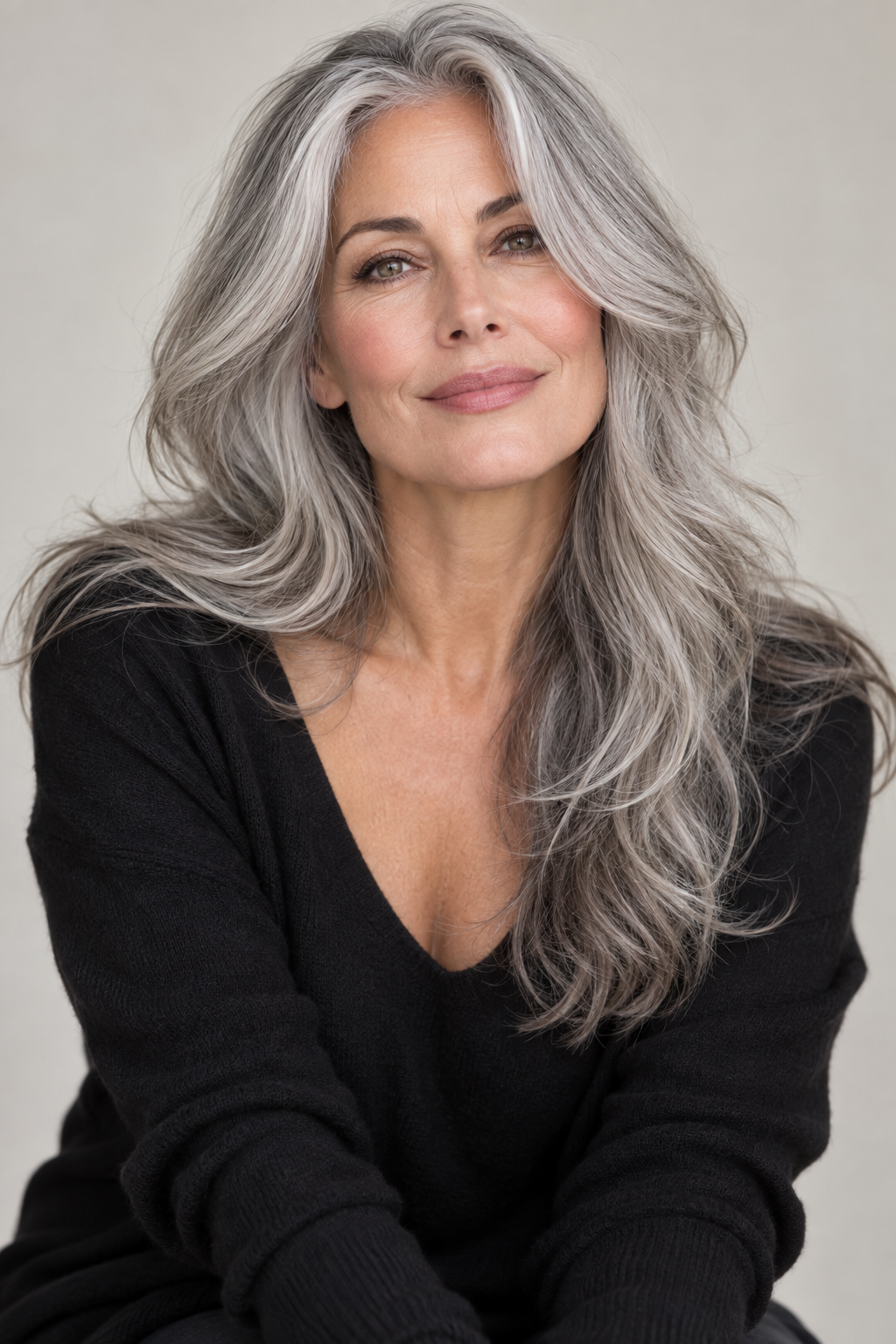 Gray hair long layers look 9