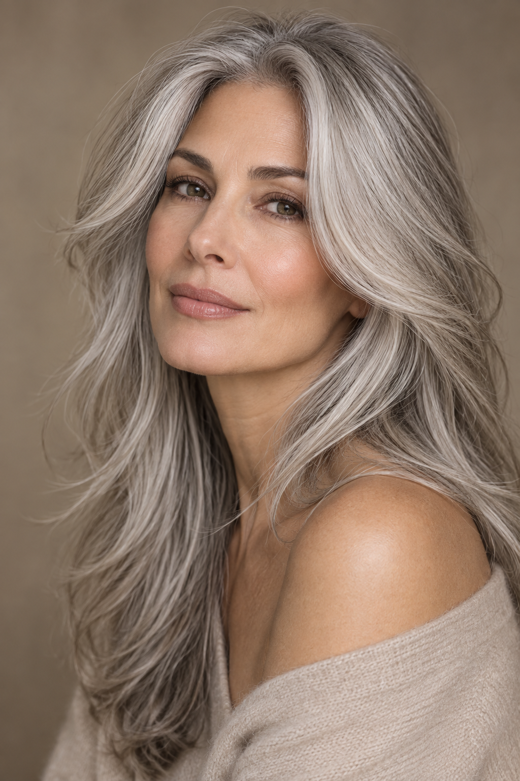 Gray hair long layers look 11